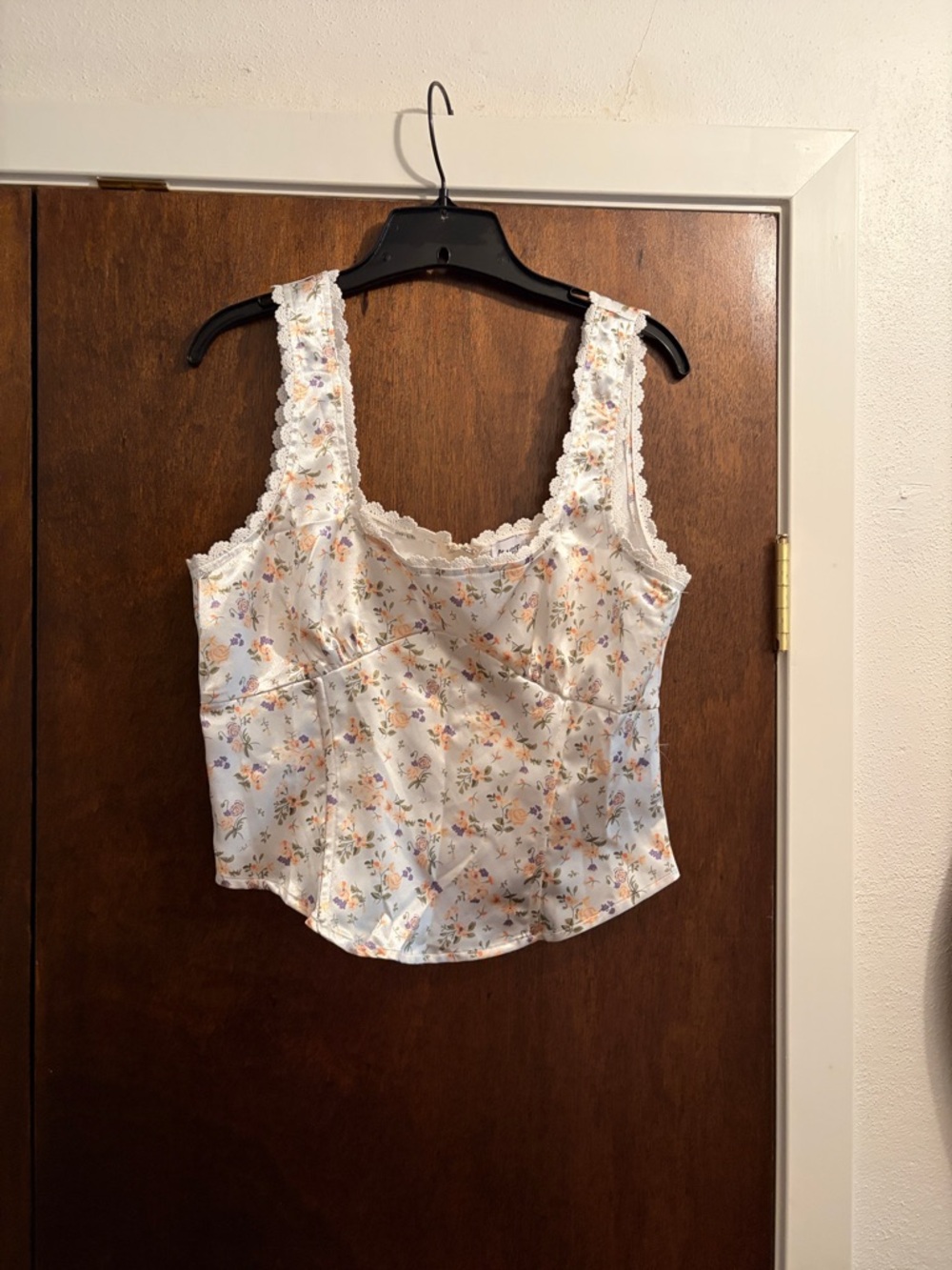 Princess Polly White Floral Lace-Trim Camisole